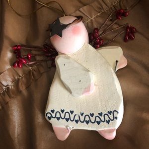 Wooden angel dancing berry wings halo Christmas hanging ornament 😇